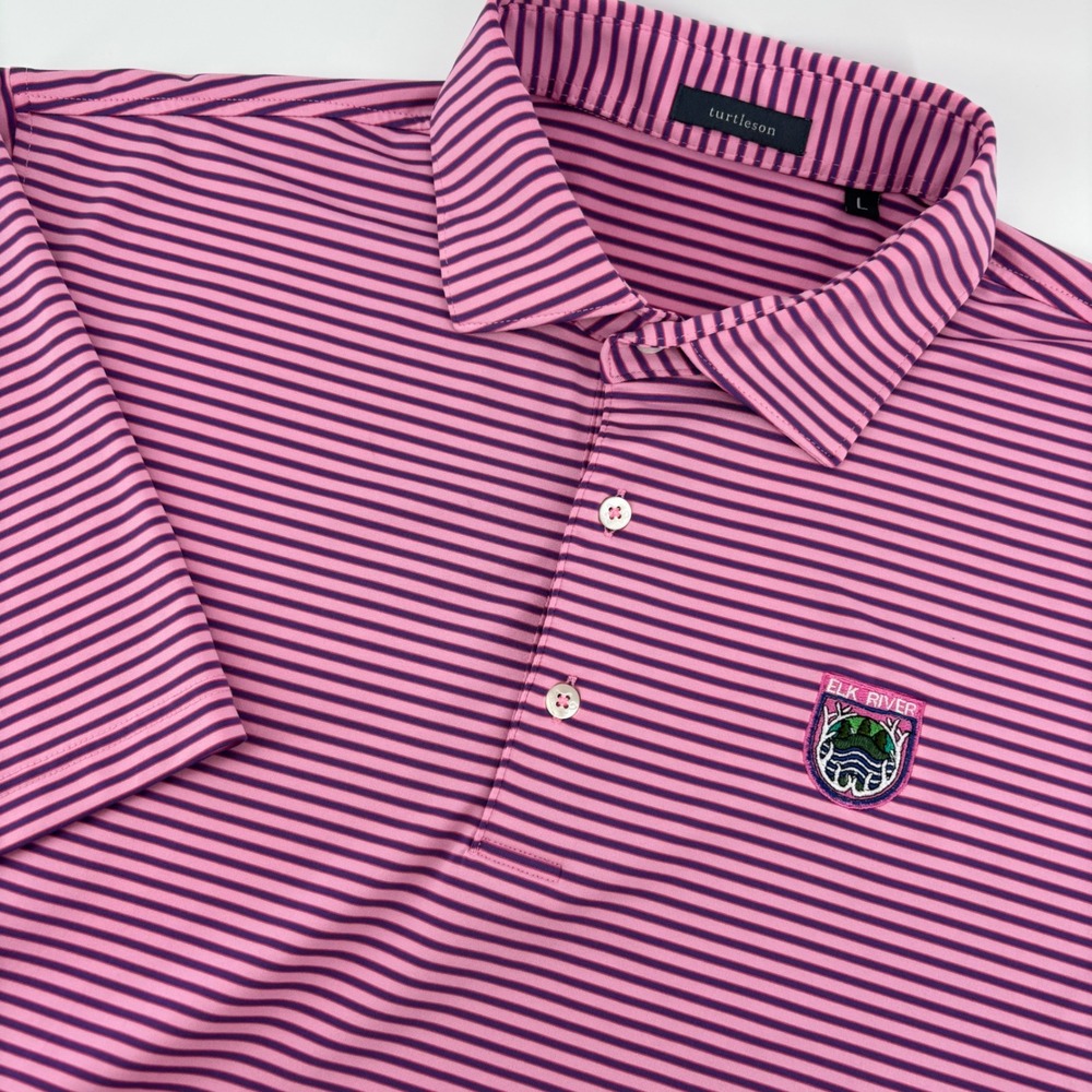 Turtleson Polo Shirt Men Large Pink Purple Elk River NC Striped Performance Golf